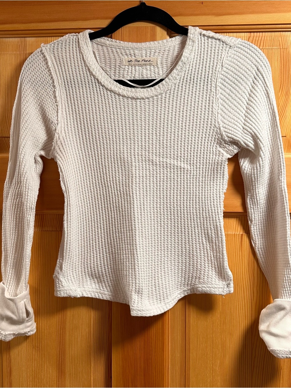 Free People White Waffle Knit Long Sleeve Tee